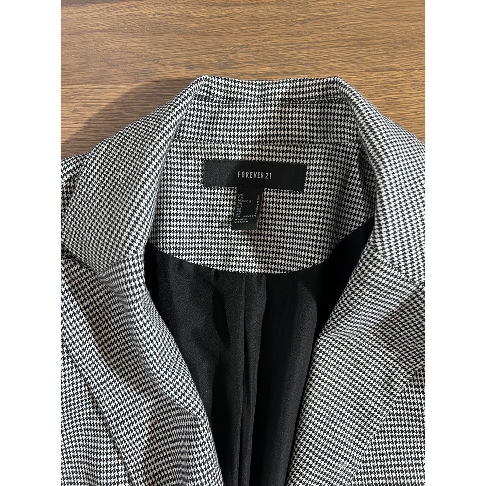 Forever 21 Womens Black White Houndstooth Blazer Jacket Small Professional - Picture 2 of 3
